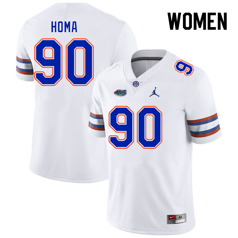 Women #90 Connor Homa Florida Gators College Football Jerseys Stitched-White - Click Image to Close